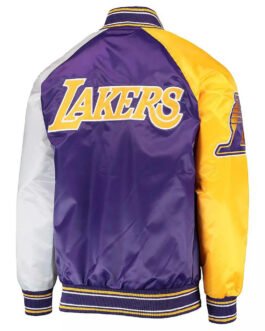 LA Lakers Purple, Yellow and White Reliever Varsity Satin Jacket