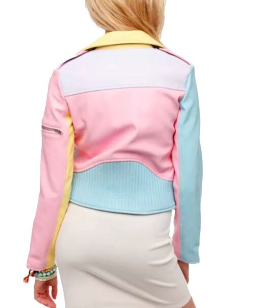 Women’s Moto Rainbow Pastel Faux Leather Jacket - Image 2
