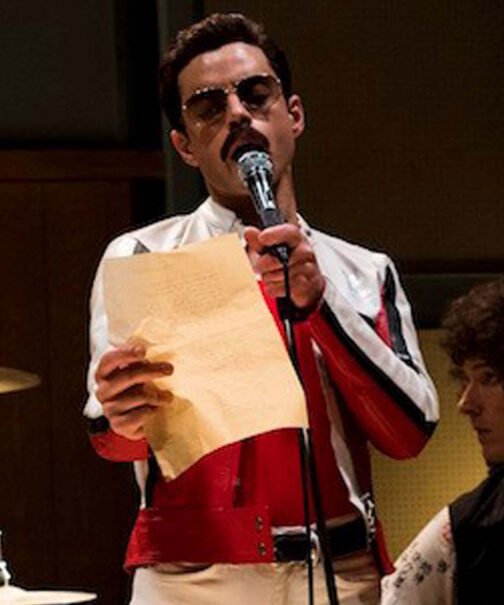 Bohemian Rhapsody Rami Malek Red and White Leather Jacket - Image 5