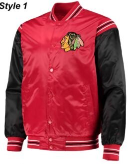 Chicago Blackhawks Red and Black Satin Varsity Jacket