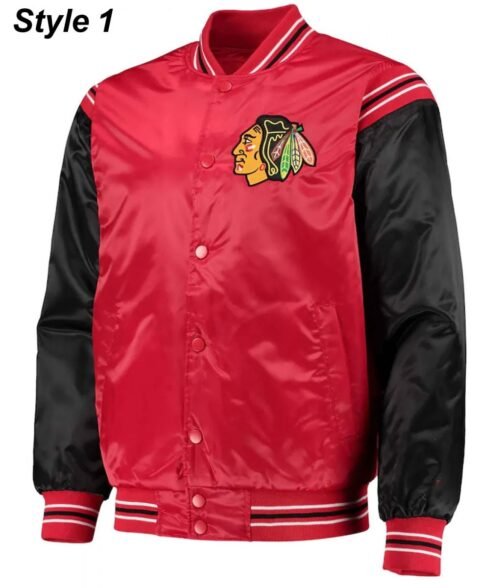 Chicago Blackhawks Red and Black Satin Varsity Jacket