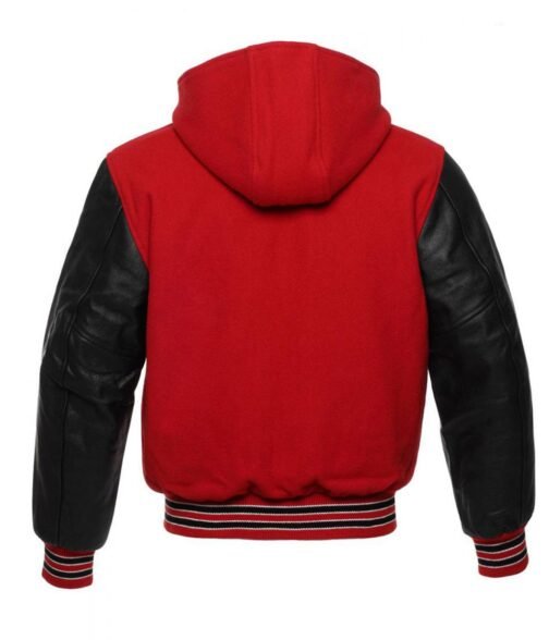 Varsity Baseball Red Jacket with Leather Sleeves - Image 2