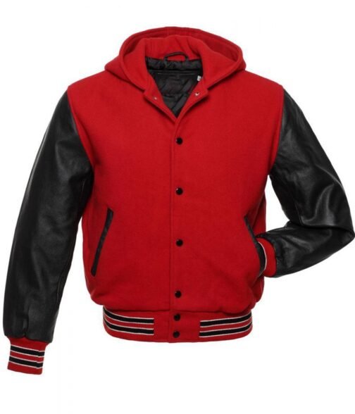 Varsity Baseball Red Jacket with Leather Sleeves