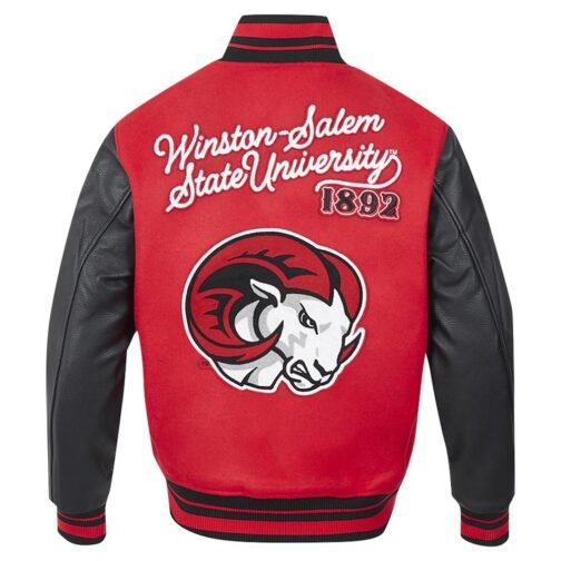 Winston-Salem State Rams HBCU Red and Black Varsity Jacket - Image 2