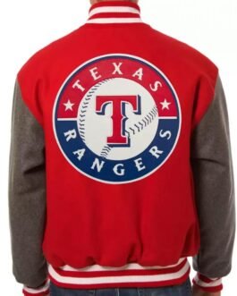 Texas Rangers Wool Gray and Red Letterman Jacket