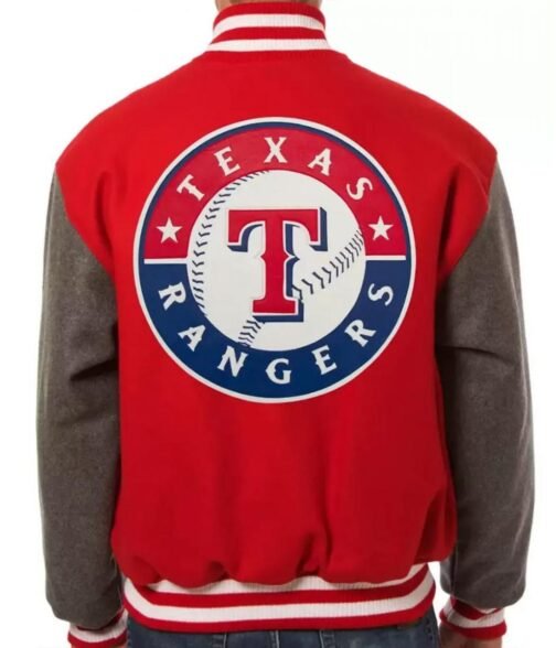 Texas Rangers Wool Gray and Red Letterman Jacket - Image 2