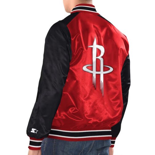 Red/Black Houston Rockets Renegade Varsity Satin Jacket - Image 2