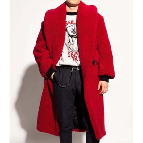Red Faux Fur Sherpa Coat - Image 4