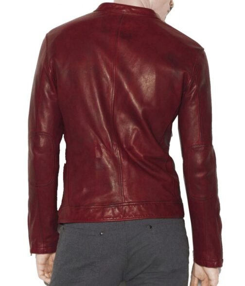 Men’s Casual Red Burnished Dual Zipper Jacket - Image 2