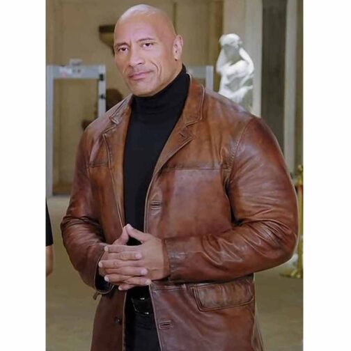 Dwayne Johnson Red Notice Brown Leather Coat - Image 11