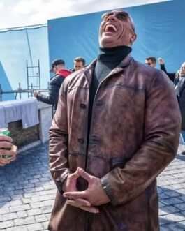 Dwayne Johnson Red Notice Brown Leather Coat
