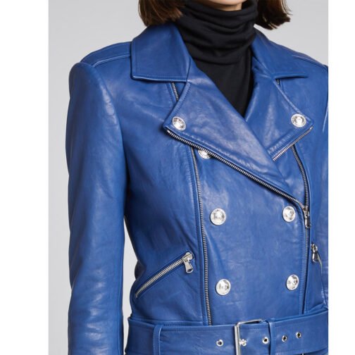Renee Rapp The Sex Lives of College Girls S02 Moto Blue Leather Jacket - Image 6