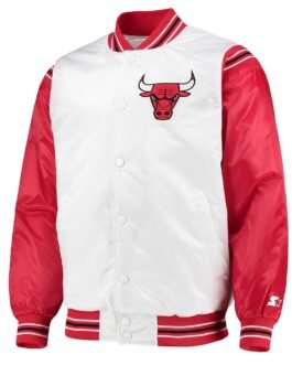 White/Red Chicago Bulls Renegade Varsity Satin Jacket