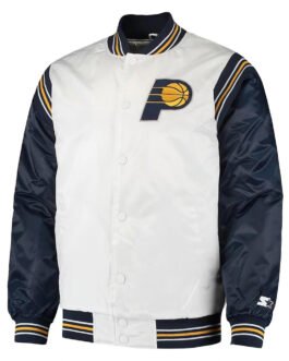 White/Navy Indiana Pacers Renegade Varsity Satin Jacket