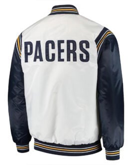 White/Navy Indiana Pacers Renegade Varsity Satin Jacket