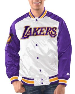 White/Purple LA Lakers Renegade Varsity Satin Jacket