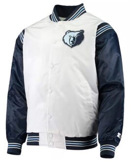 Memphis Grizzlies Renegade White/Navy Varsity Satin Jacket