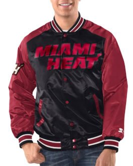 Black/Red Miami Heat Renegade Varsity Satin Jacket