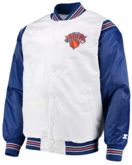 New York Knicks Renegade White/Blue Varsity Satin Jacket