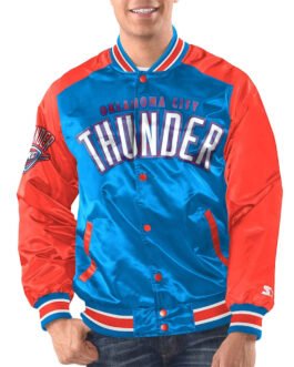 Blue/Orange Oklahoma City Thunder Renegade Varsity Satin Jacket