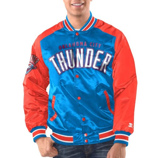 Blue/Orange Oklahoma City Thunder Renegade Varsity Satin Jacket
