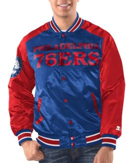 Royal/Red Philadelphia 76ers Renegade Varsity Satin Jacket