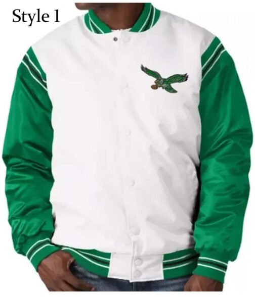 Renegade Philadelphia Eagles Starter Satin Green and White Jacket - Image 7