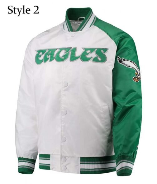 Renegade Philadelphia Eagles Starter Satin Green and White Jacket - Image 2