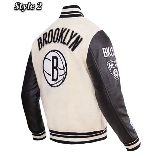 Brooklyn Nets Retro Classic Cream Varsity Jacket - Image 10