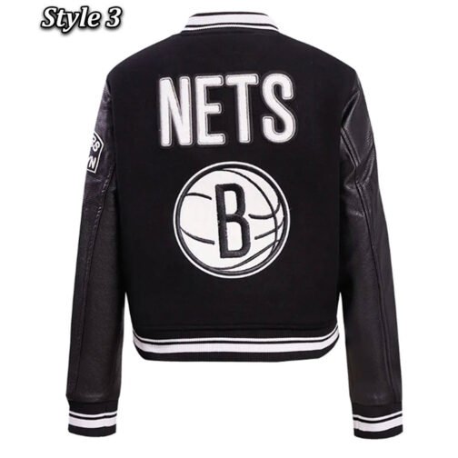Brooklyn Nets Retro Classic Cream Varsity Jacket - Image 6