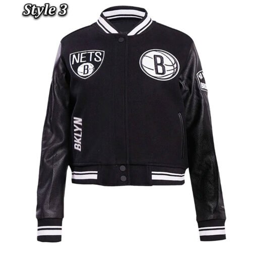 Brooklyn Nets Retro Classic Cream Varsity Jacket - Image 3