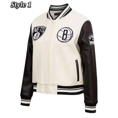Brooklyn Nets Retro Classic Cream Varsity Jacket