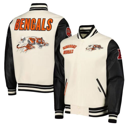 Retro Classic Cincinnati Bengals Varsity Cream and Black Jacket - Image 3