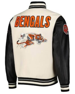 Retro Classic Cincinnati Bengals Varsity Cream and Black Jacket