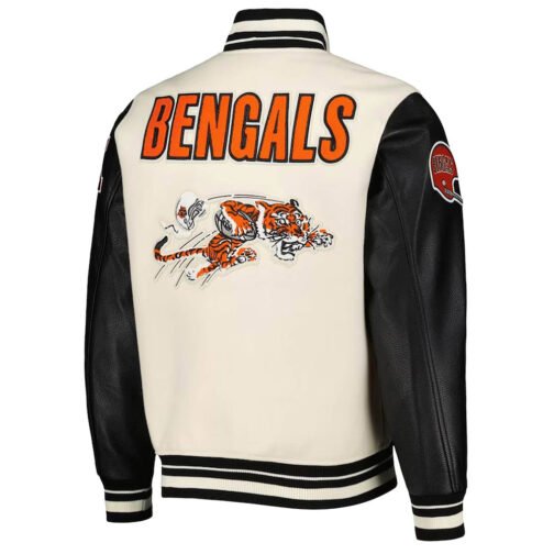 Retro Classic Cincinnati Bengals Varsity Cream and Black Jacket - Image 2