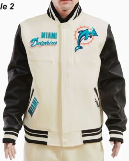 Cream Miami Dolphins Retro Classic Varsity Jacket