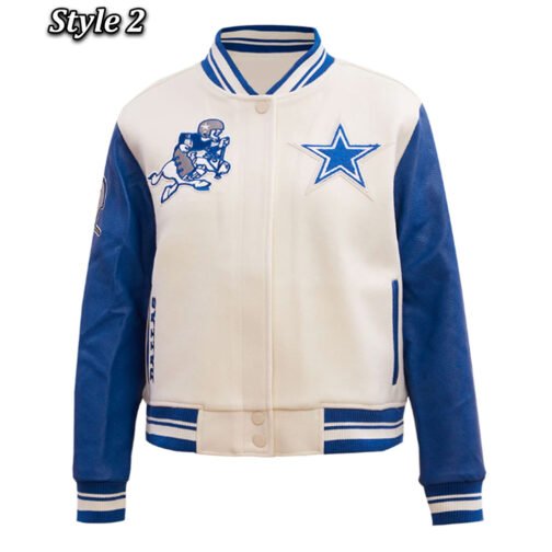 Dallas Cowboys Retro Classic Varsity Cream Jacket - Image 2