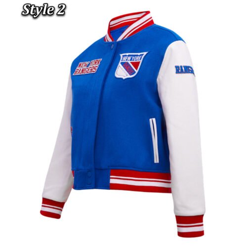 Retro Classic Rib New York Rangers Varsity Jacket - Image 6