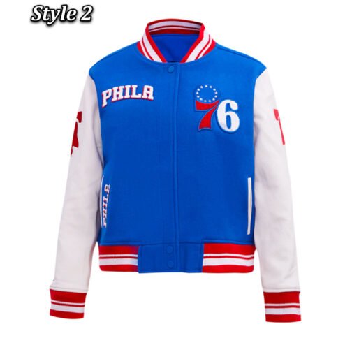 Philadelphia 76ers Cream Retro Classic Varsity Jacket - Image 2