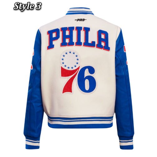 Philadelphia 76ers Cream Retro Classic Varsity Jacket - Image 6