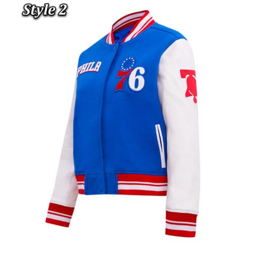 Philadelphia 76ers Cream Retro Classic Varsity Jacket - Image 8