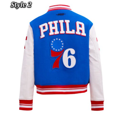 Philadelphia 76ers Cream Retro Classic Varsity Jacket - Image 5