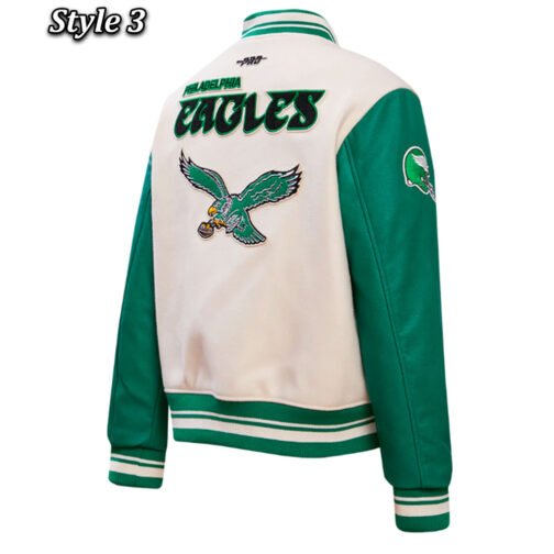 Cream/Green Philadelphia Eagles Retro Classic Varsity Jacket - Image 14