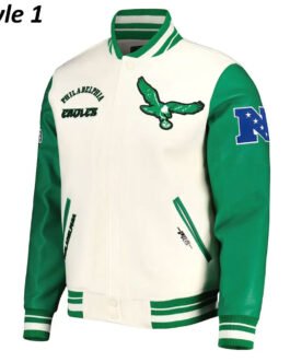 Cream/Green Philadelphia Eagles Retro Classic Varsity Jacket
