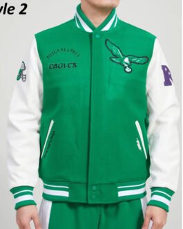 Cream/Green Philadelphia Eagles Retro Classic Varsity Jacket
