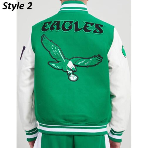 Cream/Green Philadelphia Eagles Retro Classic Varsity Jacket - Image 6
