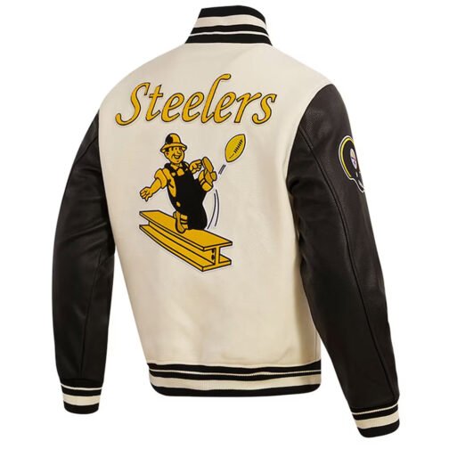 Pittsburgh Steelers Retro Classic Varsity Cream and Black Jacket - Image 2