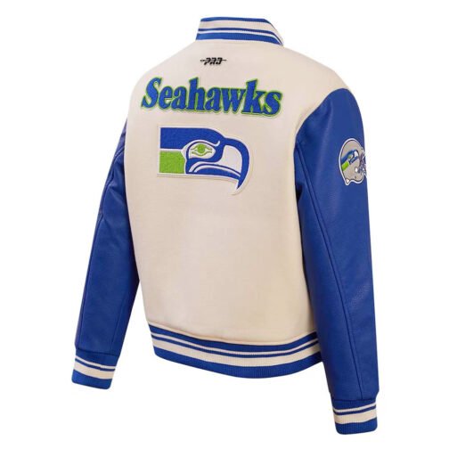 Cream Seattle Seahawks Retro Classic Full-Zip Varsity Jacket - Image 2