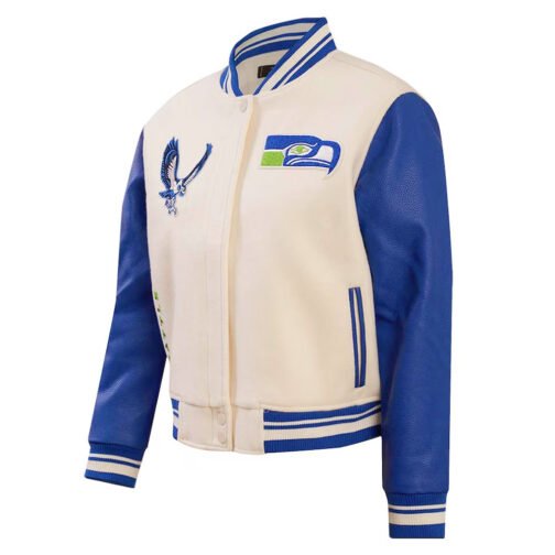 Cream Seattle Seahawks Retro Classic Full-Zip Varsity Jacket - Image 3