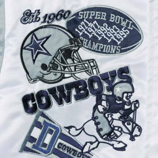 White/Navy Retro The All-american Dallas Cowboys Satin Jacket - Image 4